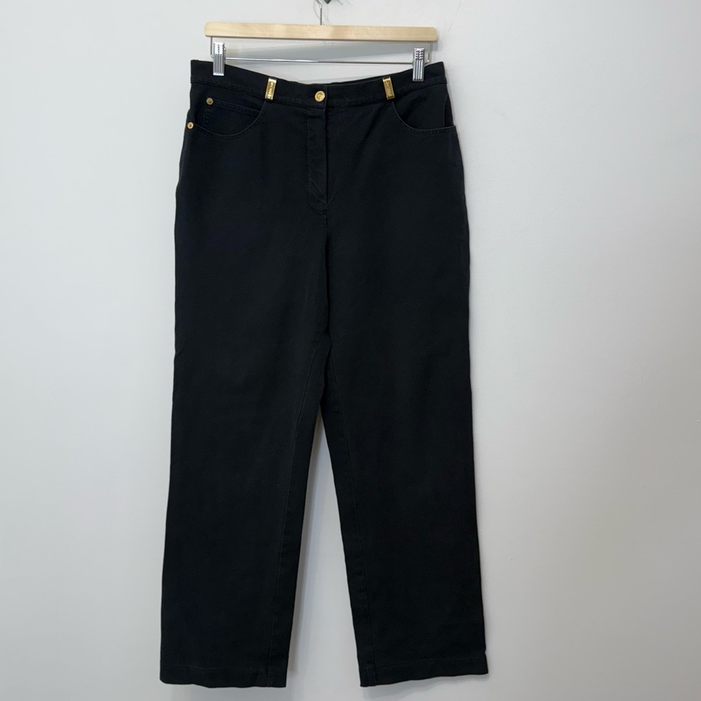 St. John Sport Black Chino Pant Straight Leg Flat Front Women Size 10 Stretch